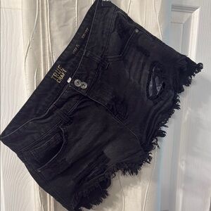 True Craft Black Distressed Shorts